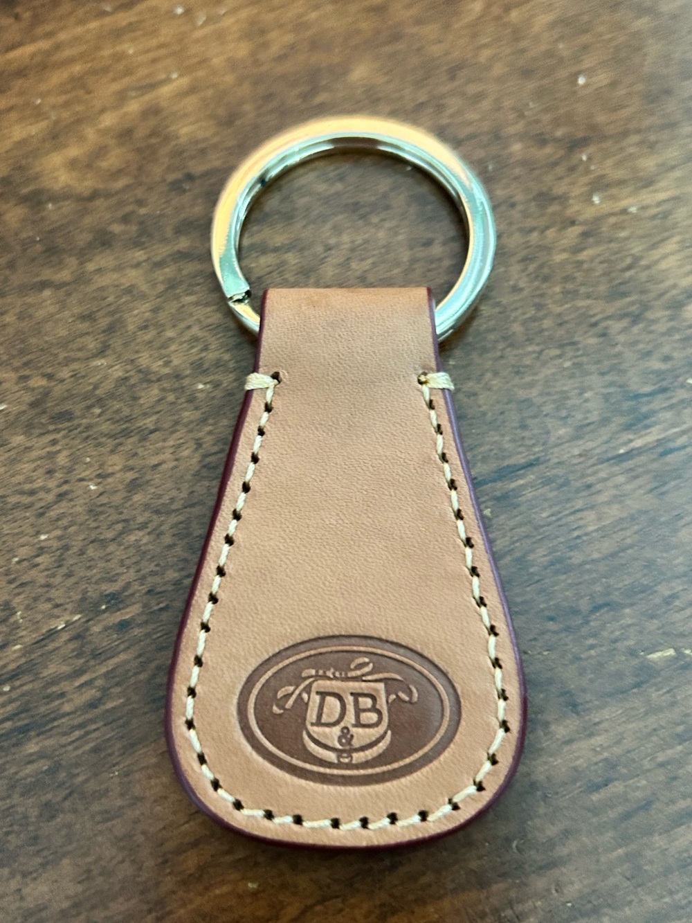 Vintage DOONEY & BOURKE Light Brown Leather Keychain FOB DB Embossed Keyring